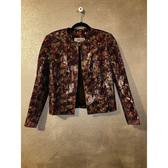 Carlisle Up Town Mob Wife Edgy Goth Leather Snake Print Open Jacket Blazer - Picture 1 of 15